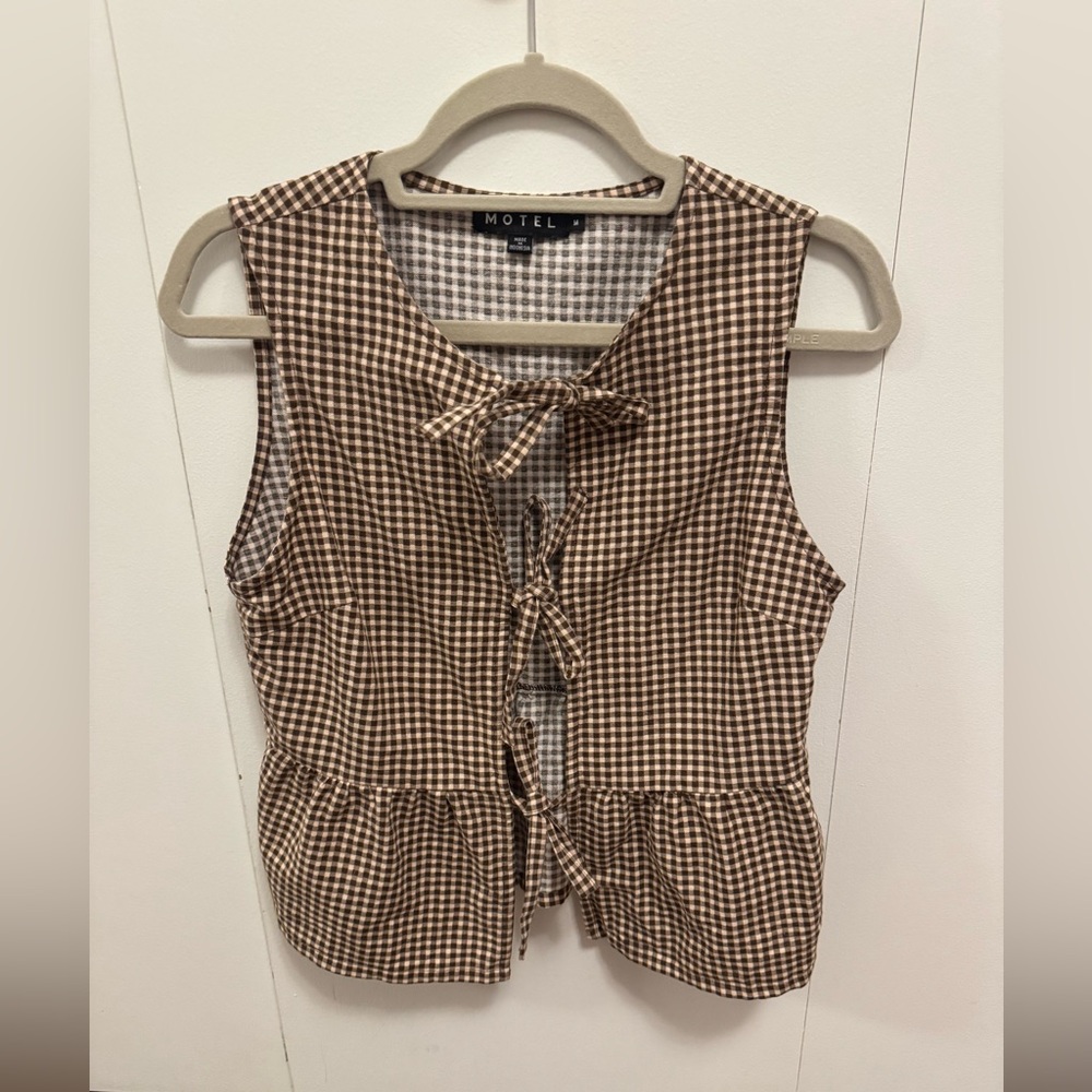 Motel Rocks Brown Checkered Top - Picture 2 of 3